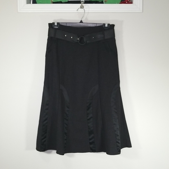 Gilani Women's A-line Flared Midi Skirt Size 10 With Belt Black - Picture 2 of 9